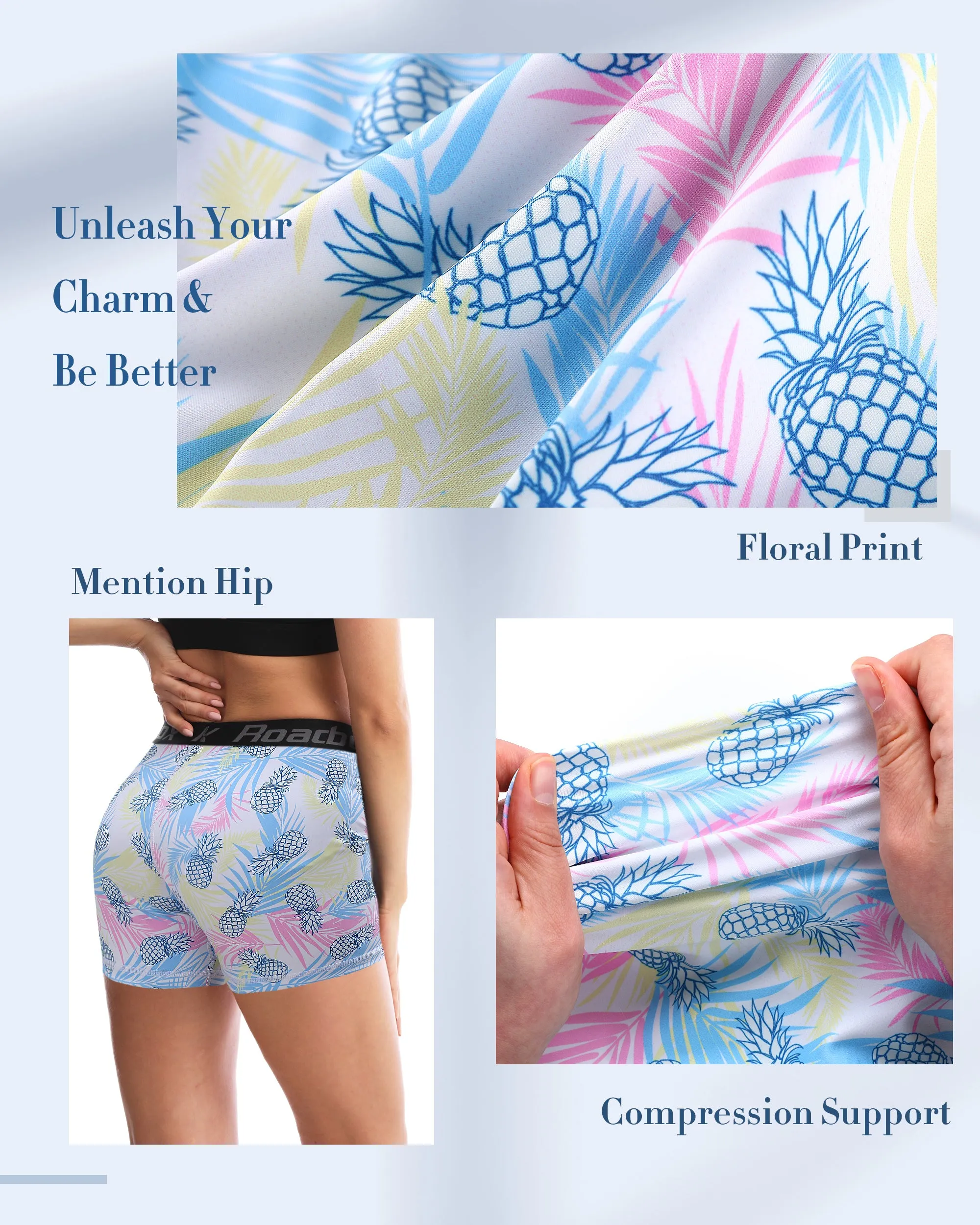 Roadbox Spandex Volleyball Shorts for Women - 4 inch Compression Shorts Summer Outdoor Shorts Cool Dry for Running Workout Yoga