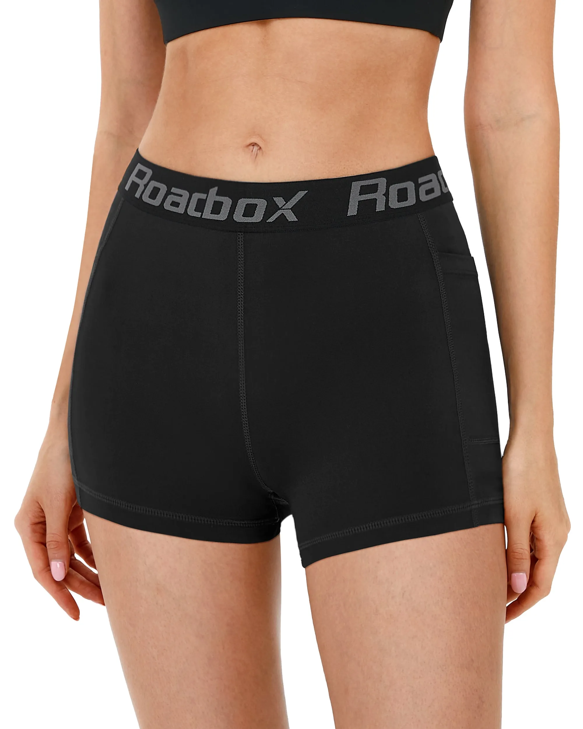 Roadbox Women's 5 inch Yoga Shorts with Pockets - UPF 30  Sun UV Protection Workout Gym Spandex Compression Shorts for Volleyball