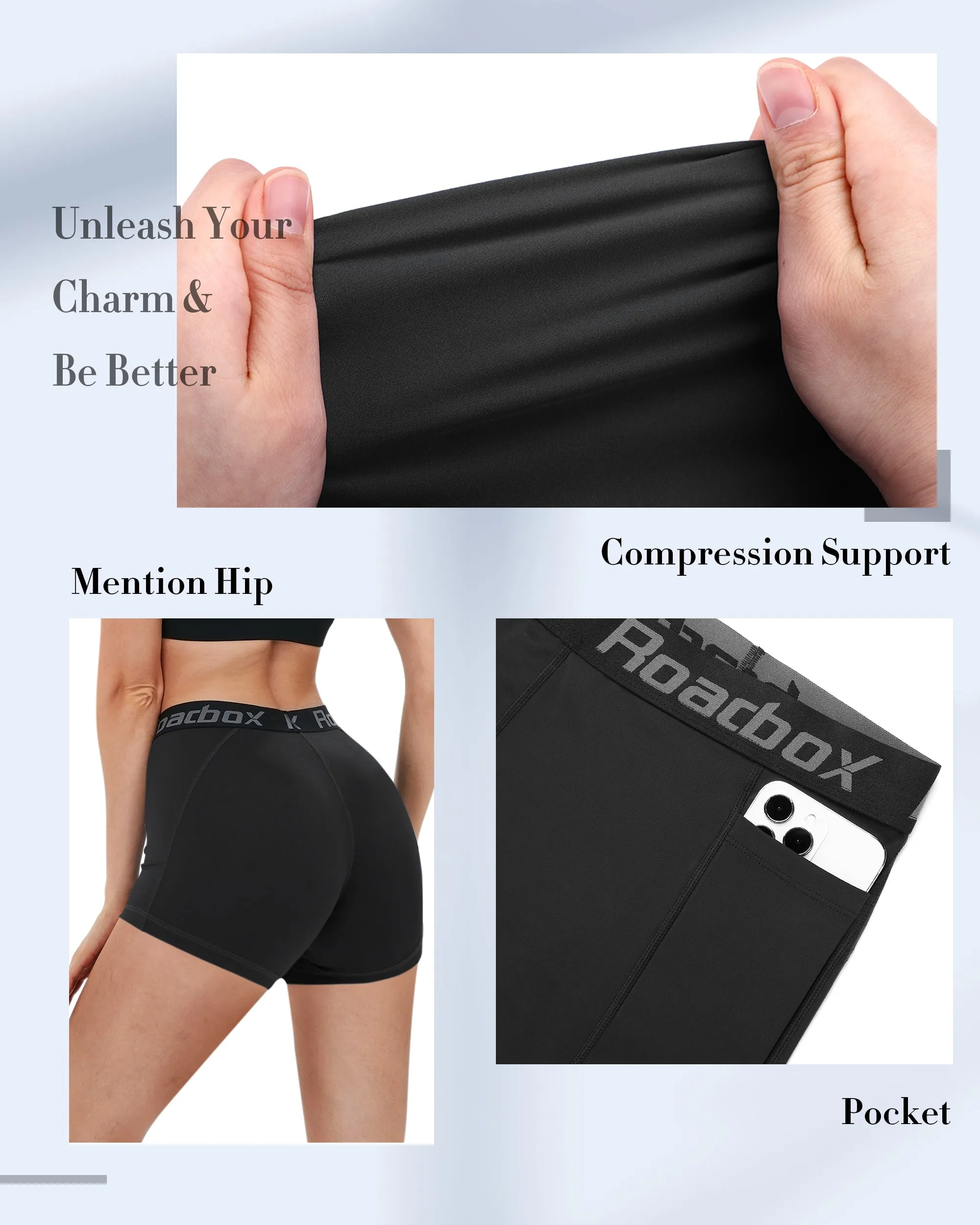 Roadbox Women's 5 inch Yoga Shorts with Pockets - UPF 30  Sun UV Protection Workout Gym Spandex Compression Shorts for Volleyball