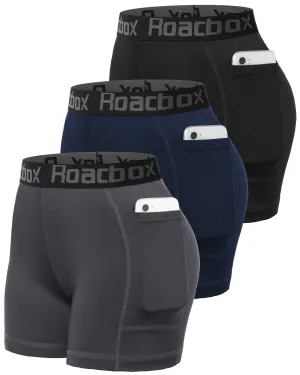 Roadbox Women's 5 inch Yoga Shorts with Pockets - UPF 30  Sun UV Protection Workout Gym Spandex Compression Shorts for Volleyball