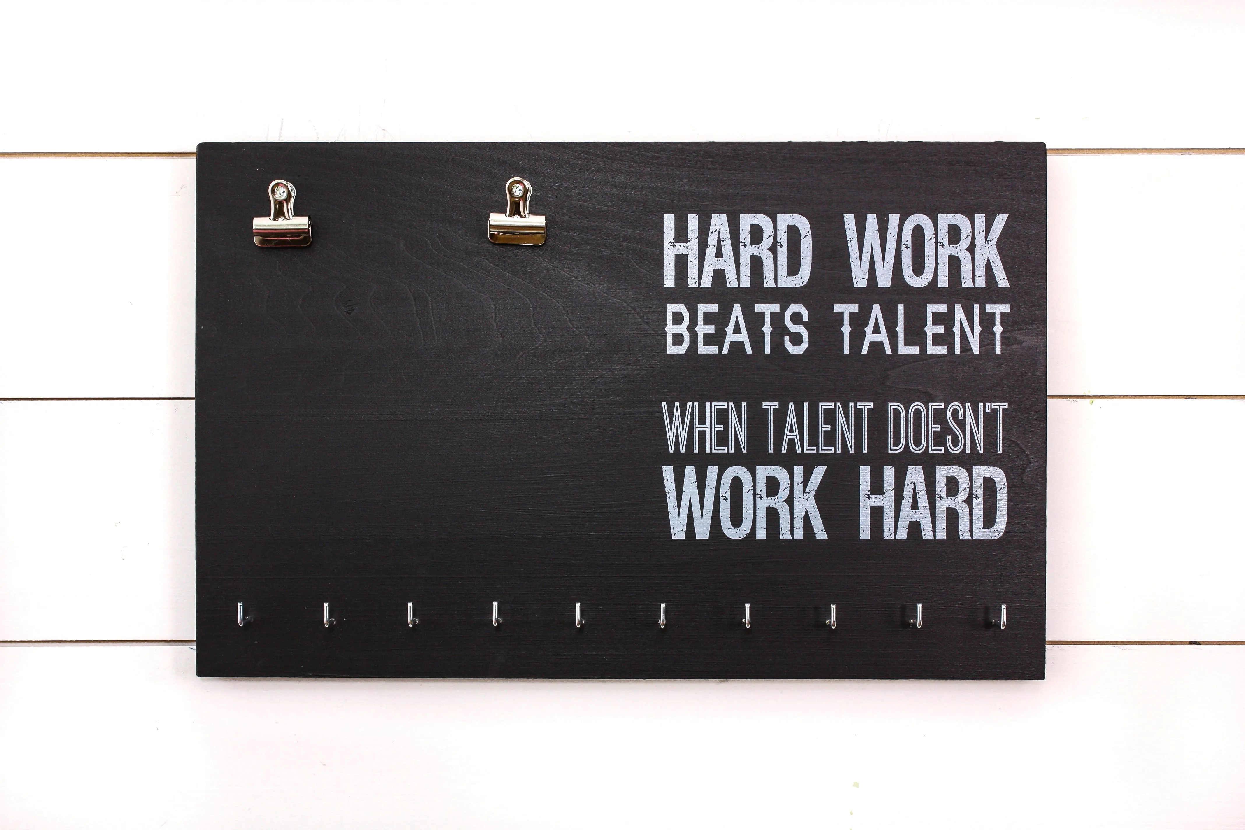 Running Race Bib and Medal Holder - Hard Work Beats Talent