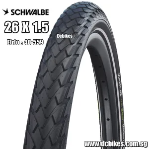 Schwalbe 26 X 1.5 Marathon Performance | Addix Eco | The Green Guard - Ebike Bicycle Black Reflective Wired Bead Tyre (1 Tire)