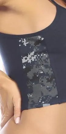 Sexy Concealment Blue Digital Camo Military Athletic Crop Top - Navy Blue/Blue