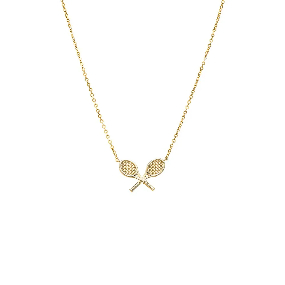 Solid Double Tennis Racket Pendant Necklace