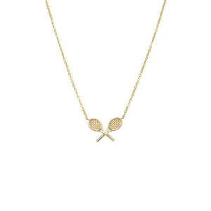 Solid Double Tennis Racket Pendant Necklace