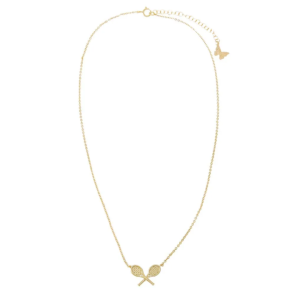 Solid Double Tennis Racket Pendant Necklace