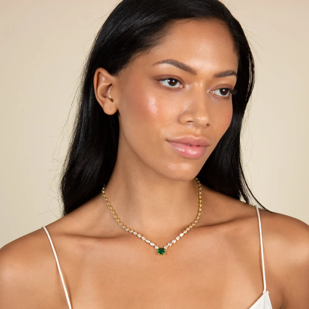Square Emerald X Teardrop Bezel Tennis Necklace