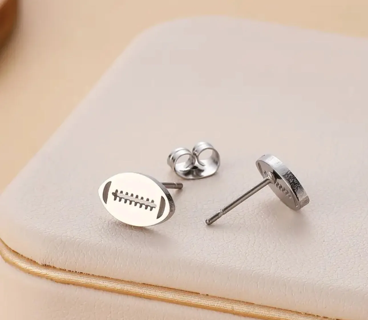 Stainless Steel Football Push Back Earring | Erika Williner Designs
