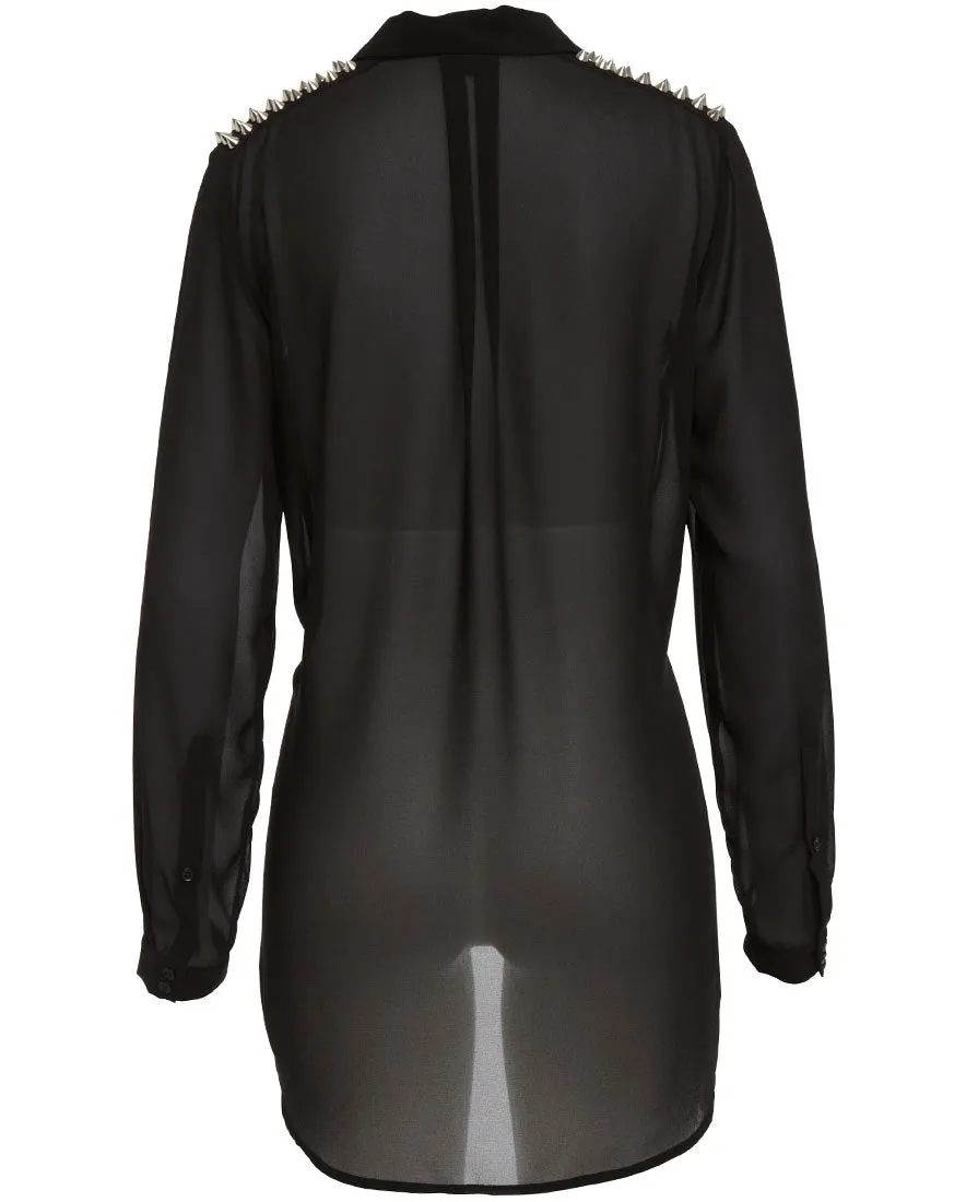 Studded Shoulders Sheer Hi-Low Top