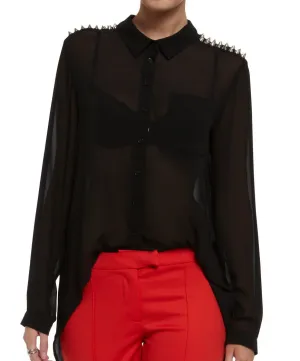 Studded Shoulders Sheer Hi-Low Top