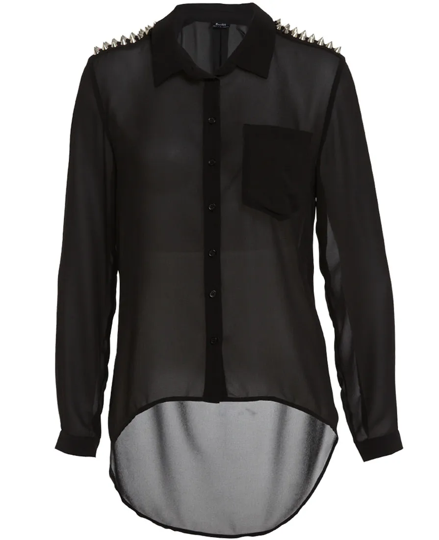 Studded Shoulders Sheer Hi-Low Top