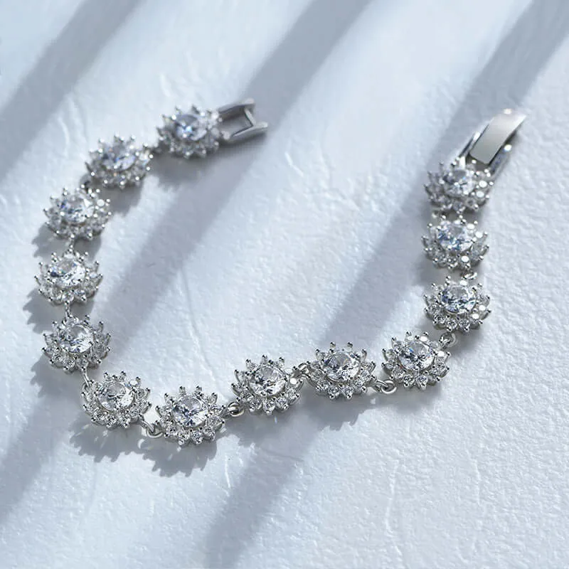 Sunflower Tennis Bracelet Silver Women
