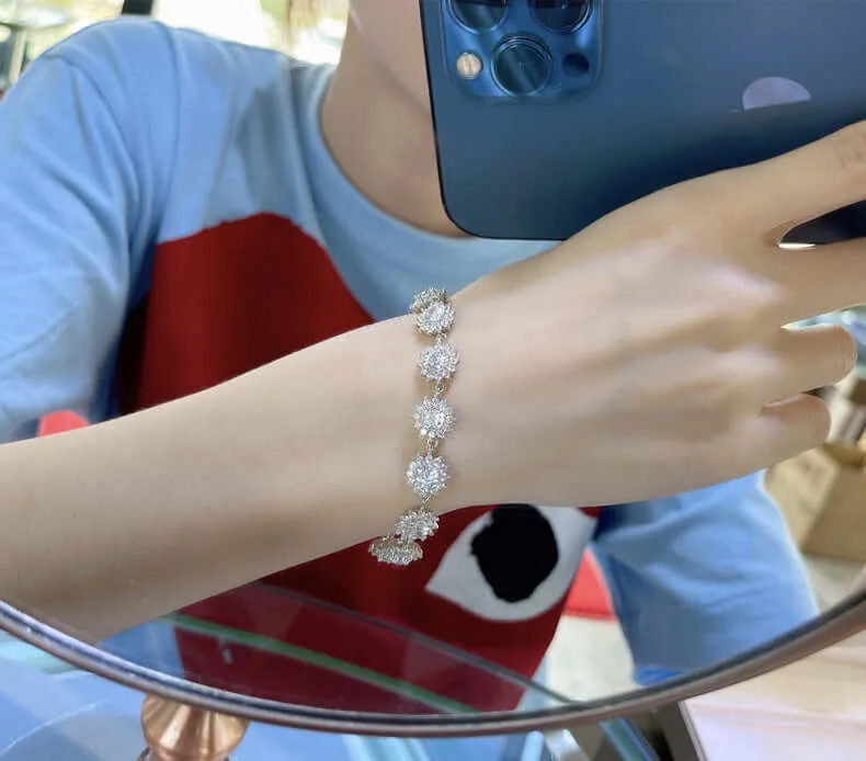 Sunflower Tennis Bracelet Silver Women
