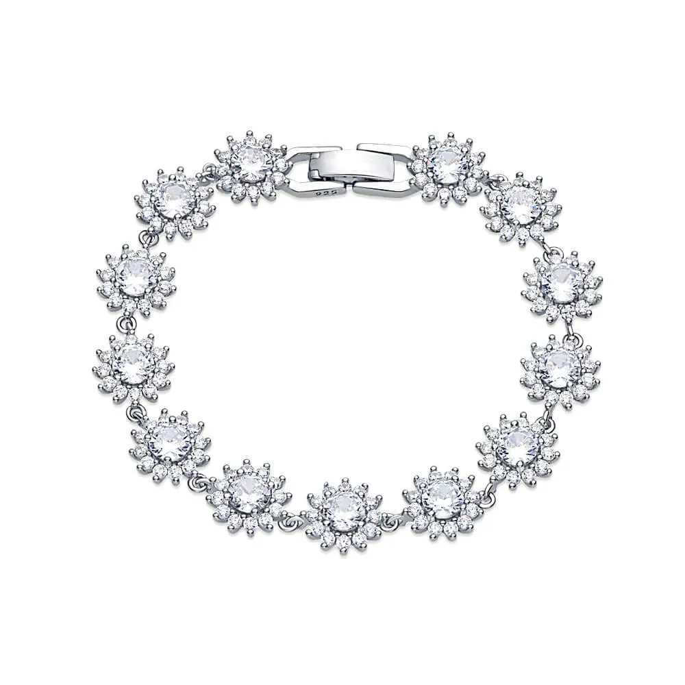 Sunflower Tennis Bracelet Silver Women