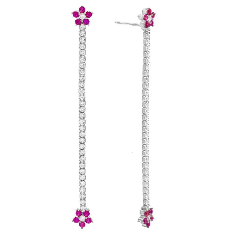 Tennis Flower Drop Stud Earring