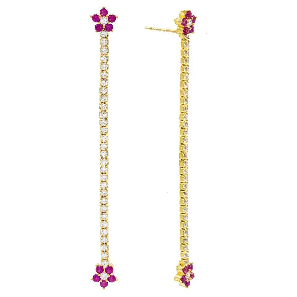 Tennis Flower Drop Stud Earring