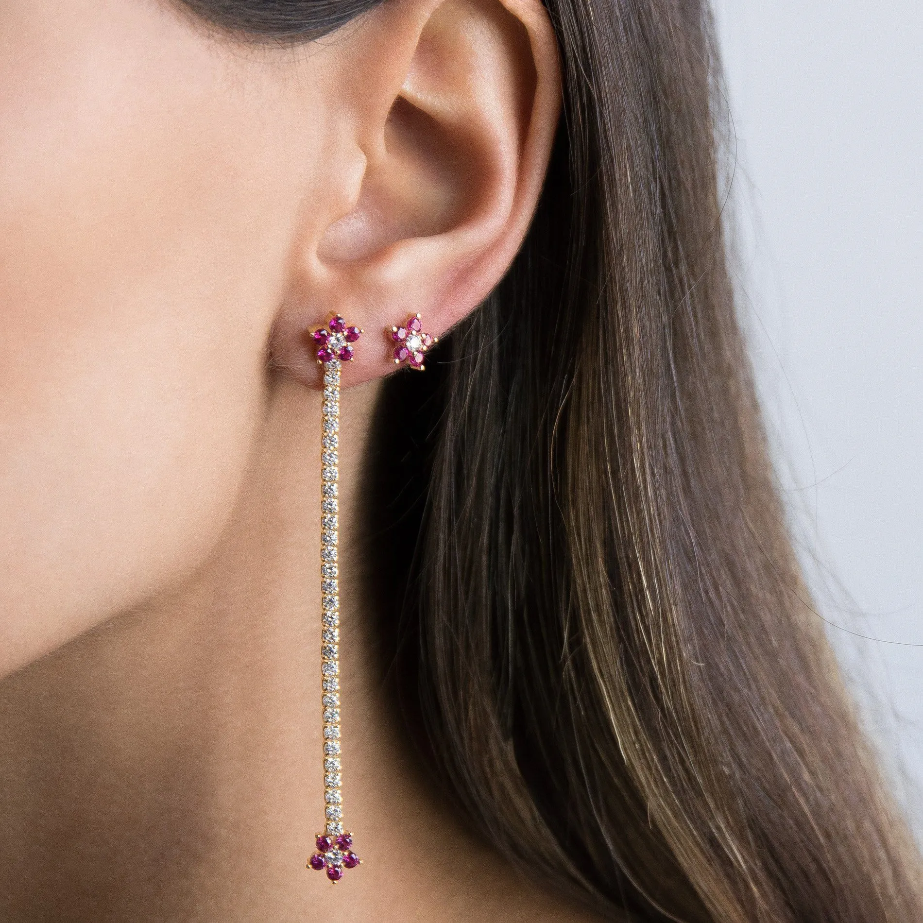 Tennis Flower Drop Stud Earring