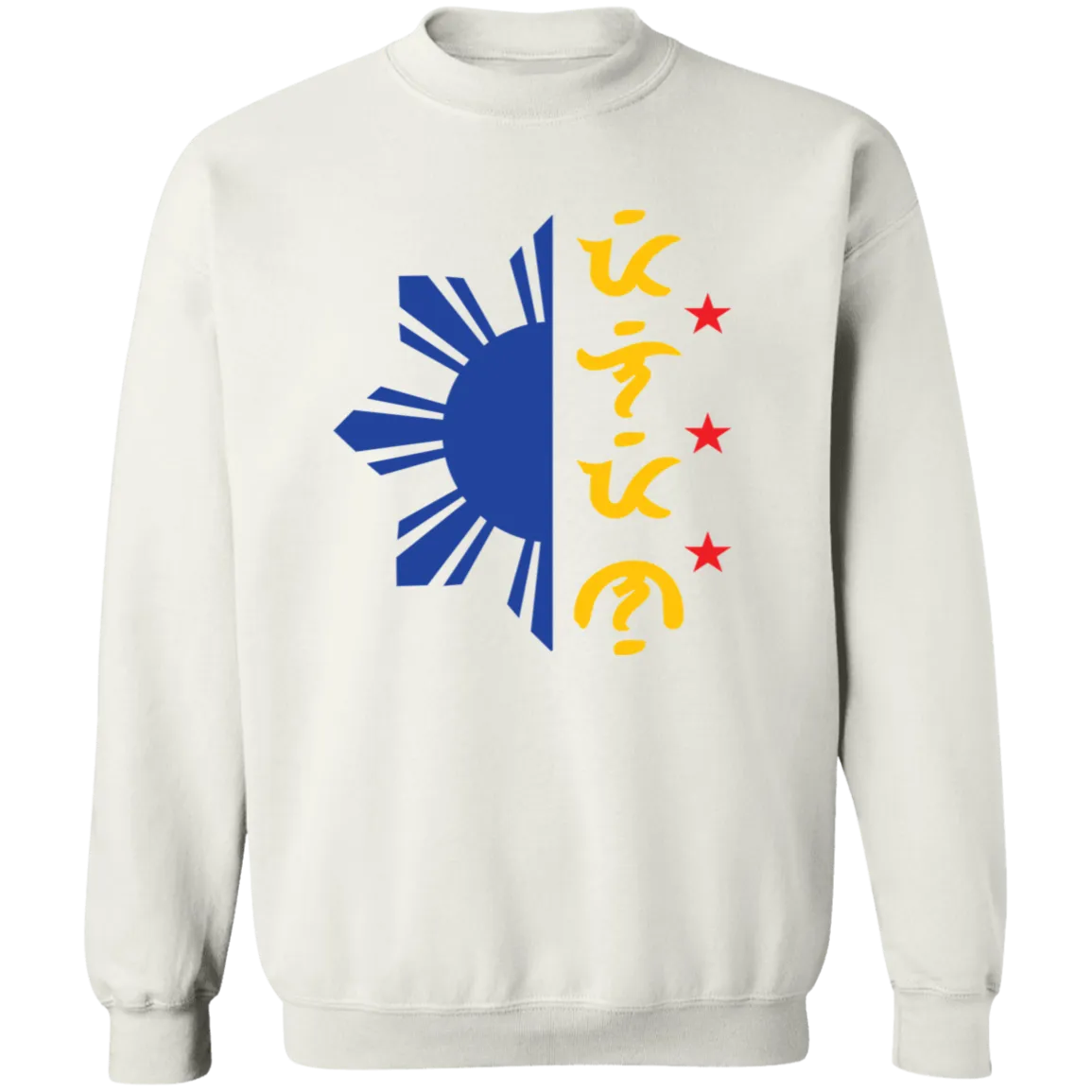 Tricolor Filipino in Baybayin Script Half Sun Unisex Crewneck Pullover Sweatshirt