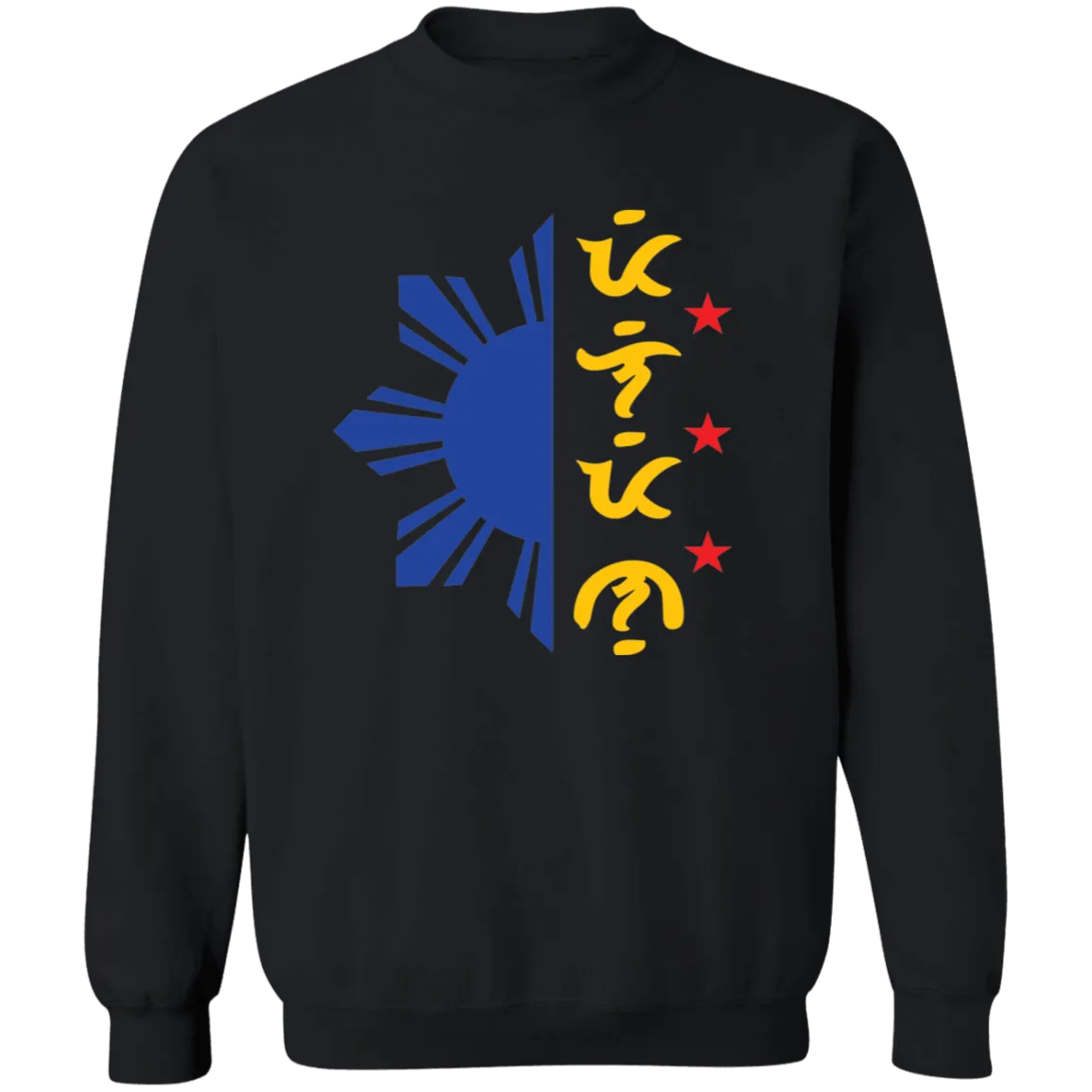 Tricolor Filipino in Baybayin Script Half Sun Unisex Crewneck Pullover Sweatshirt