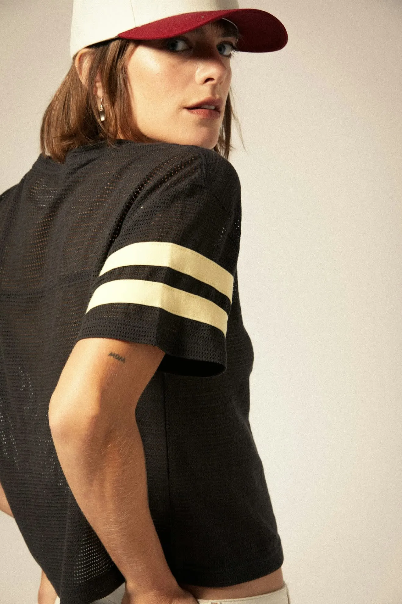 Varsity Football Mesh T-Shirt - Washed Black