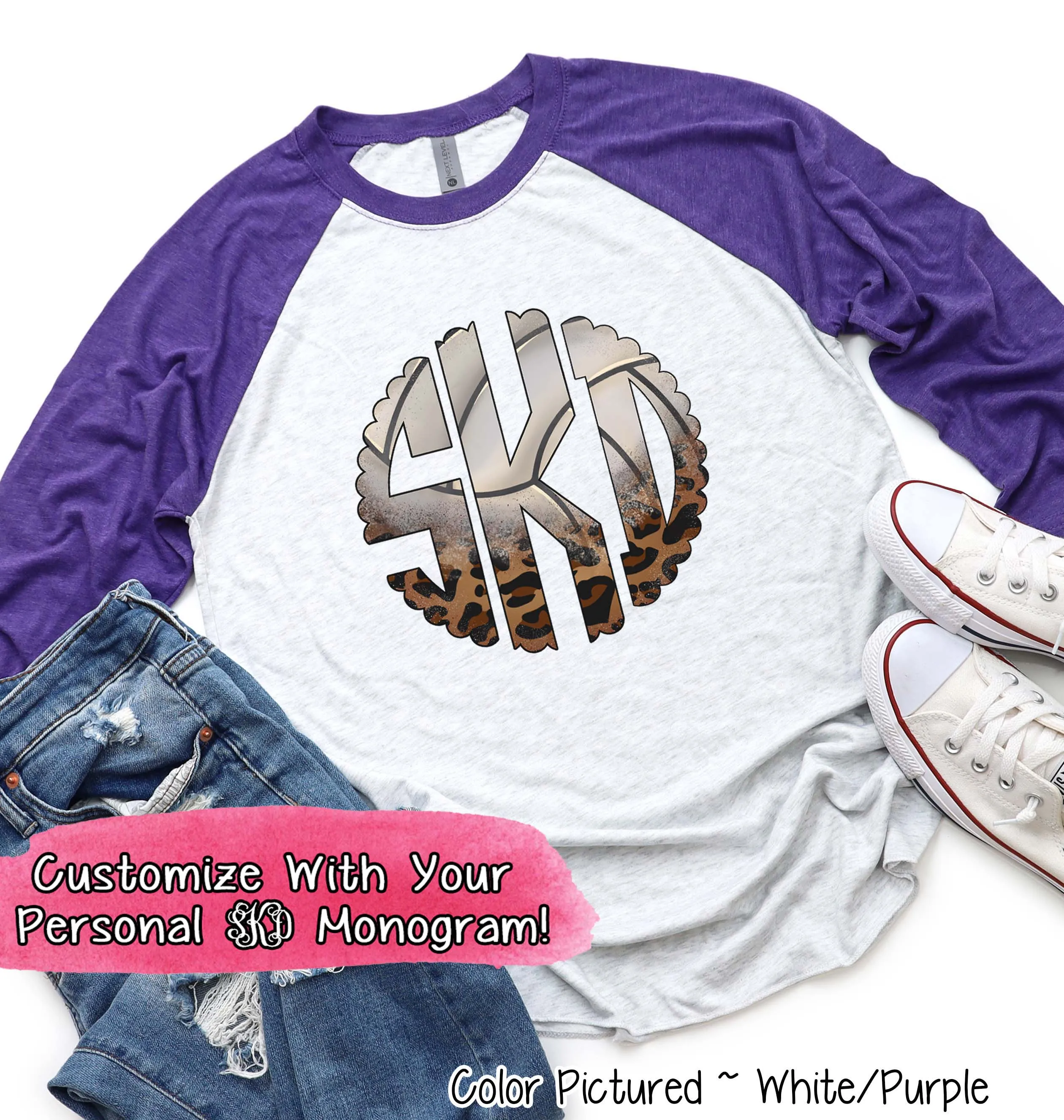 Volleyball Leopard Big Monogram Tee