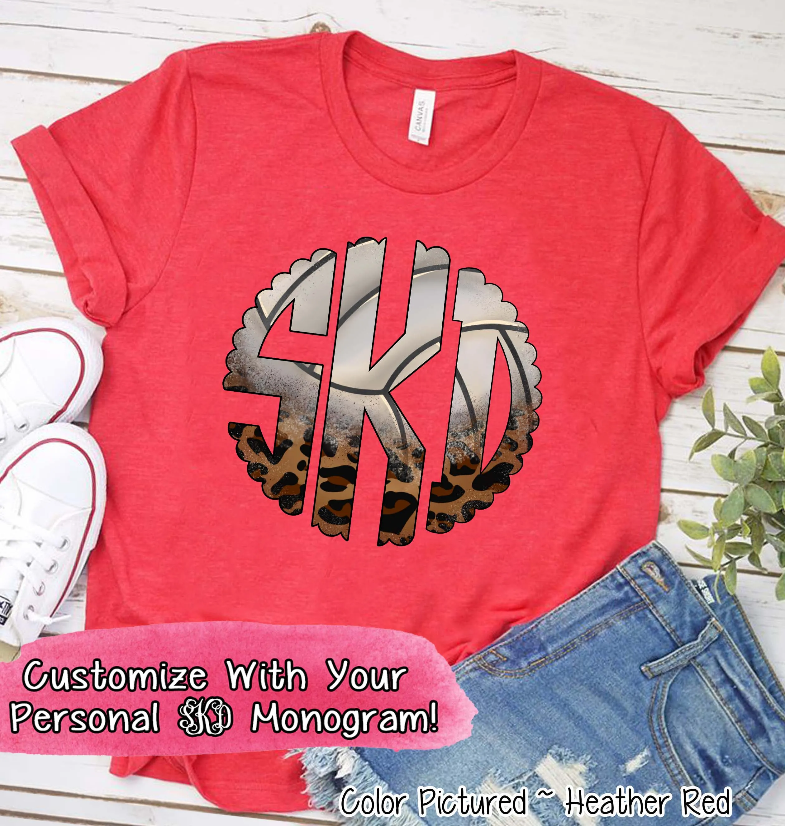 Volleyball Leopard Big Monogram Tee