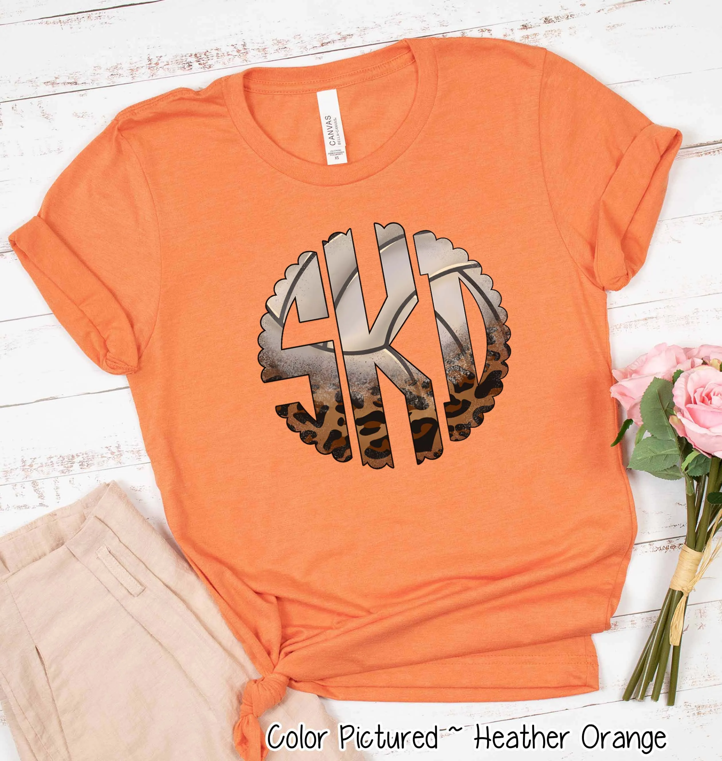 Volleyball Leopard Big Monogram Tee