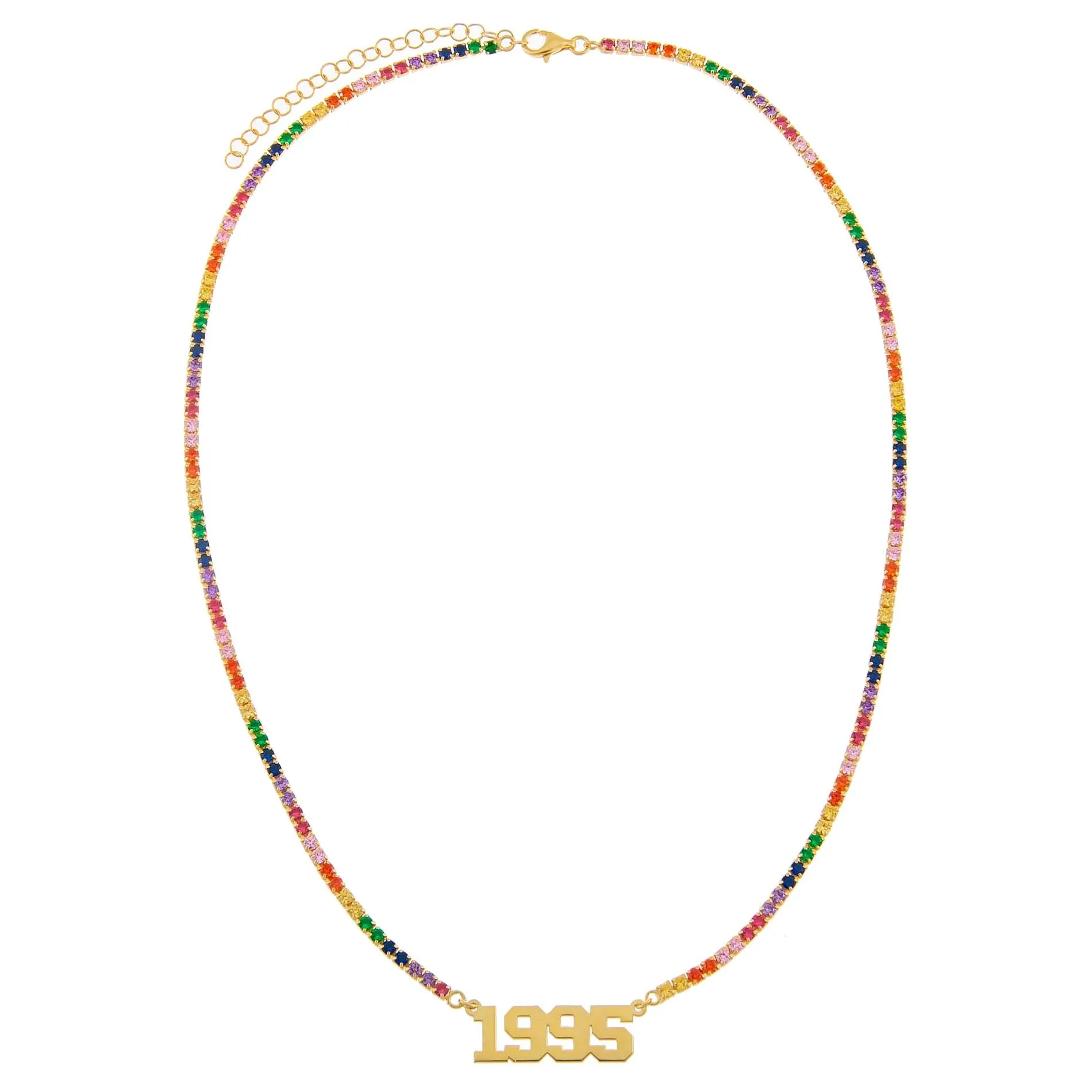 Year Nameplate Rainbow Tennis Necklace