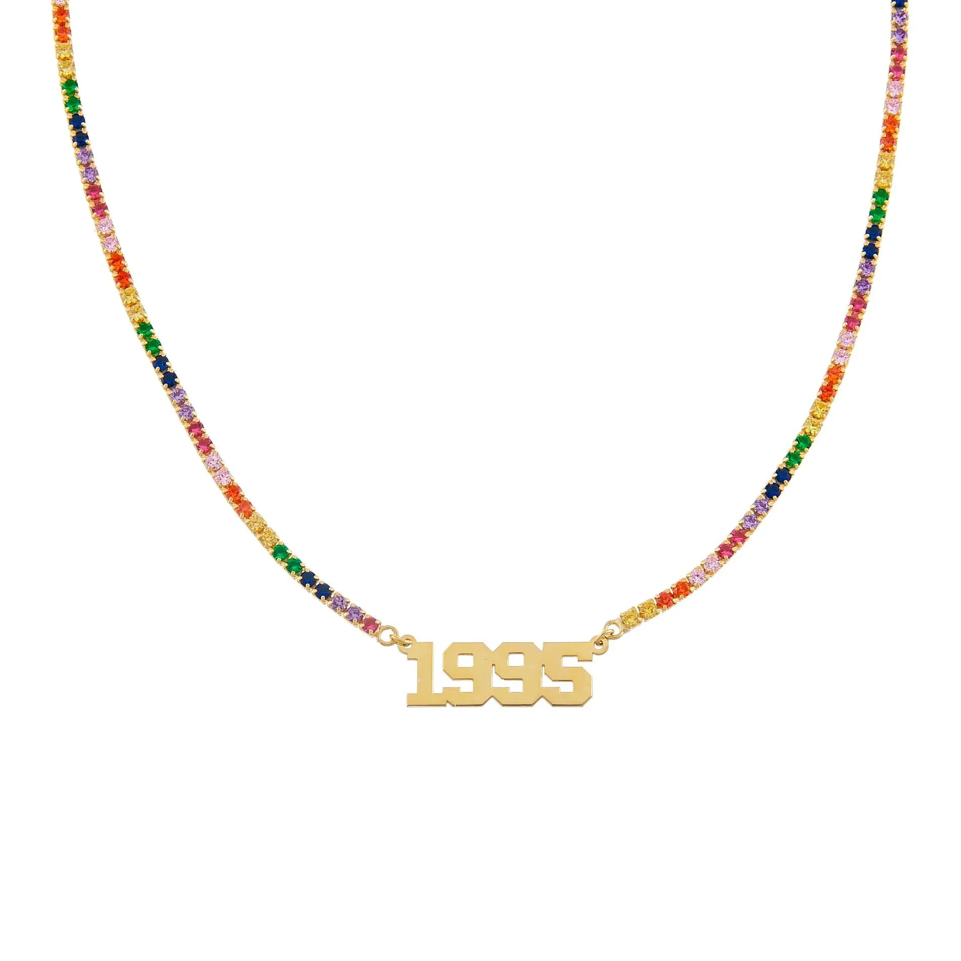 Year Nameplate Rainbow Tennis Necklace