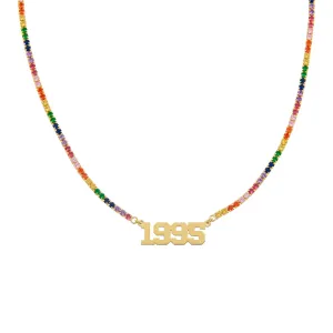 Year Nameplate Rainbow Tennis Necklace
